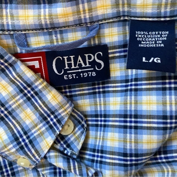 NWT Chaps Blue Yellow Plaid Long Sleeve Button Down L - Picture 5 of 5